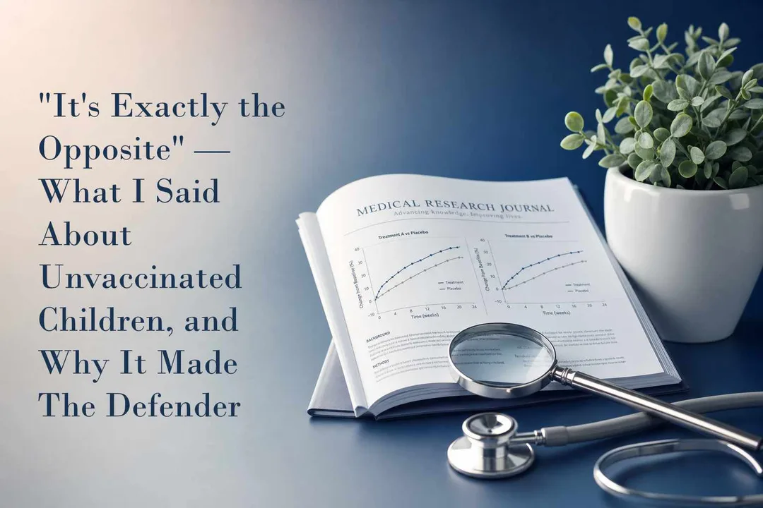 Open research journal with comparative graphs, magnifying glass, and stethoscope on a calm blue surface.